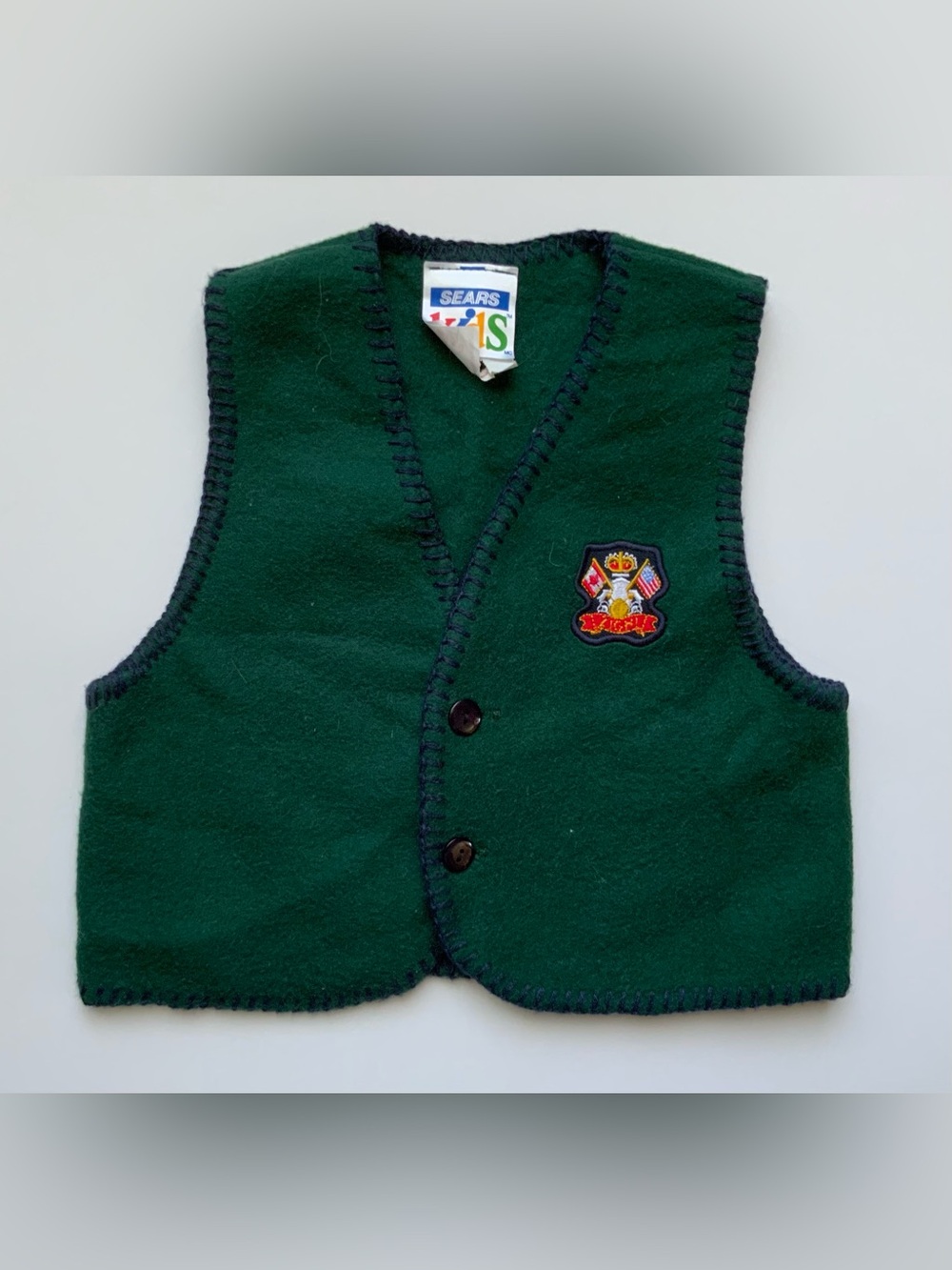 Vintage 80s Sears Kids Green Fleece Vest